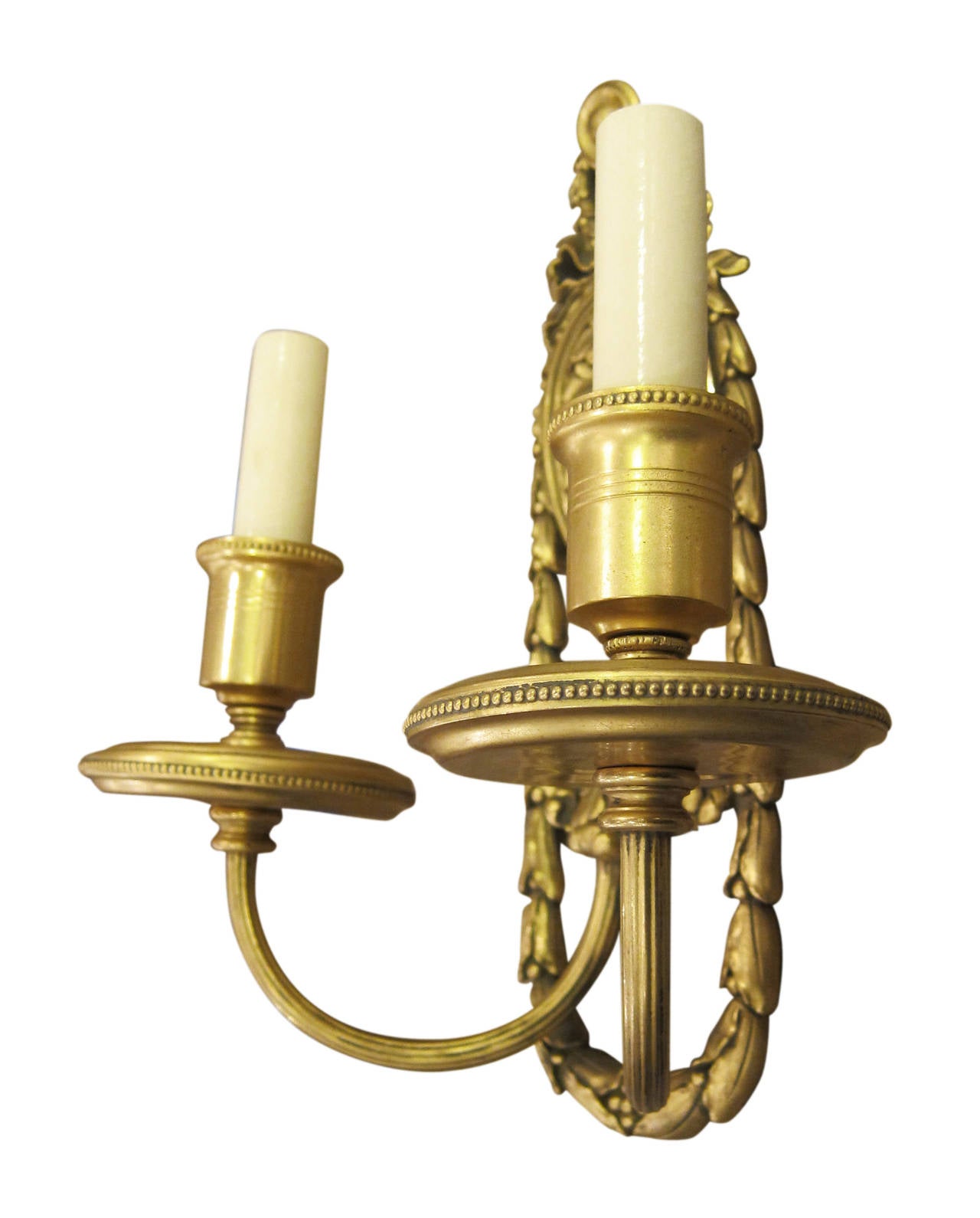 1900s Pair of Louis XVI Style Gilded Bronze Sconces by E. F. Caldwell 1