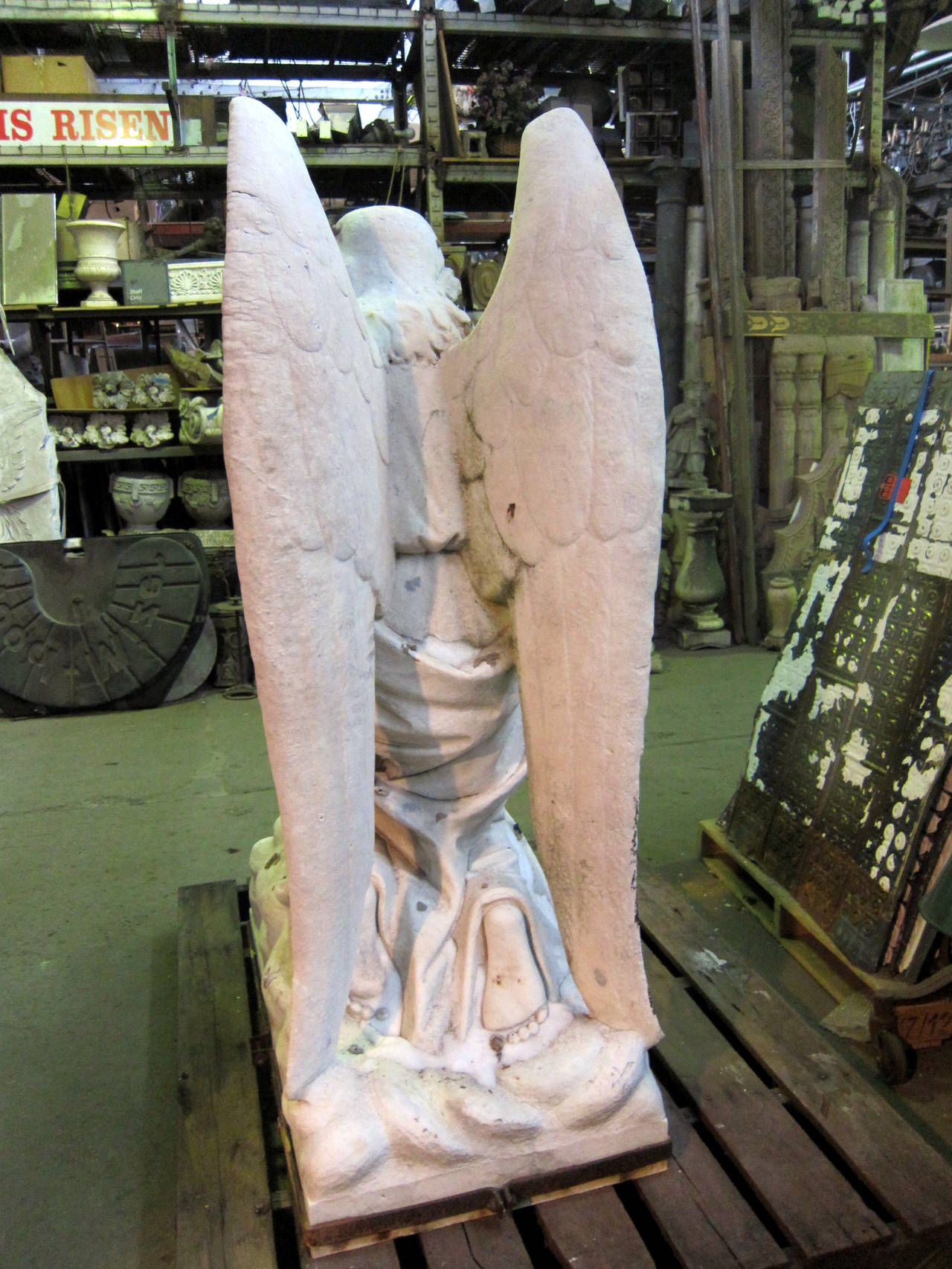 Late 19th Century 1800s Pair of White Hand-Carved Life-Size Marble Gothic Ecclesiastical Angels