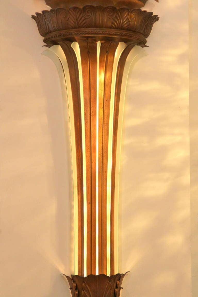 Mid-20th Century Pair of Large Scale Art Deco Theater Sconces from New York City