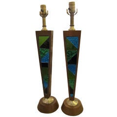 1950s Pair of Danish Wood and Glass Mid-Century Modern Table Lamps 8