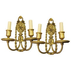 1900s Pair of Louis XVI Style Gilded Bronze Sconces by E. F. Caldwell