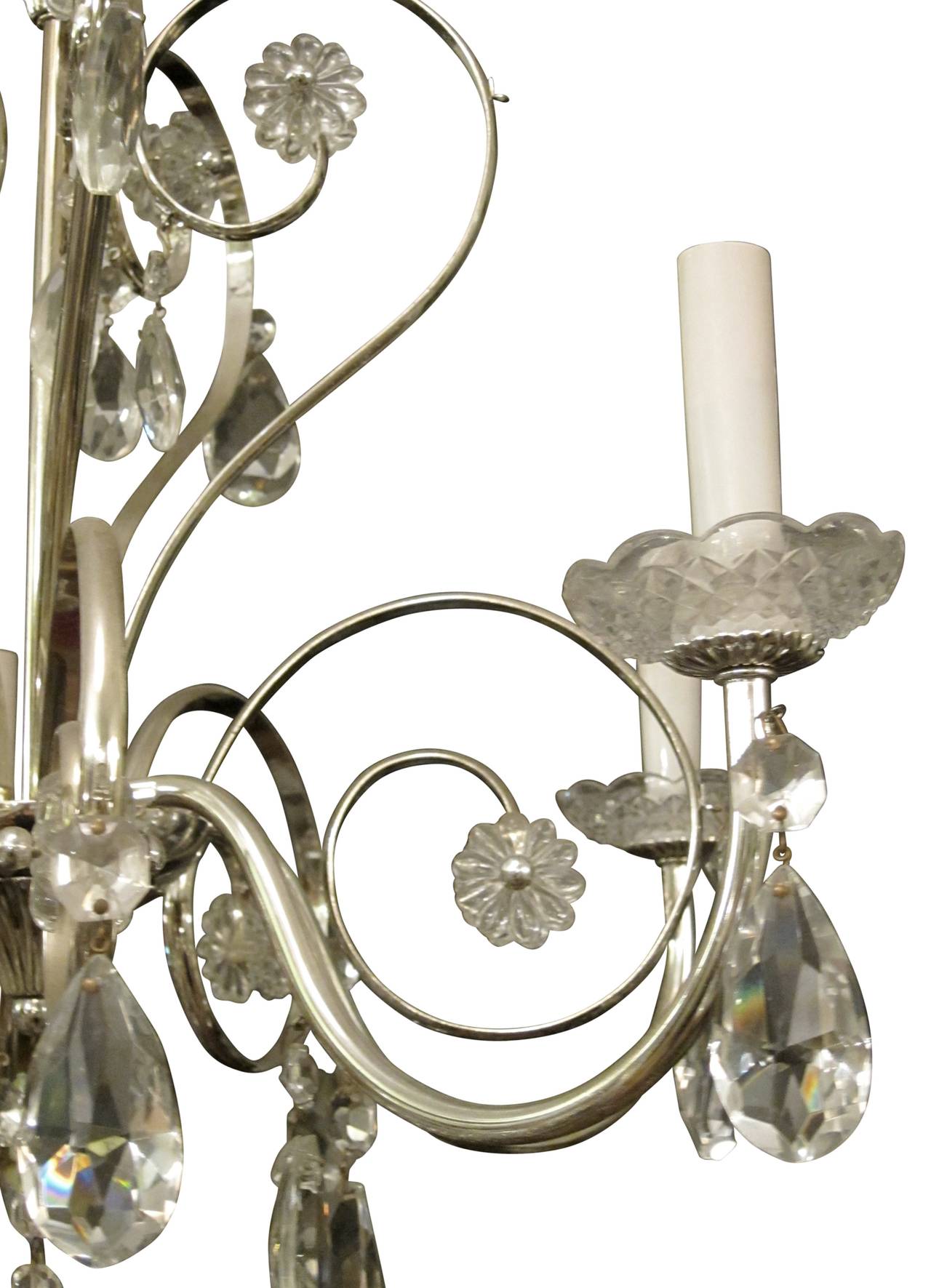Mid-20th Century 1950s French Silver Plated Crystal Chandelier