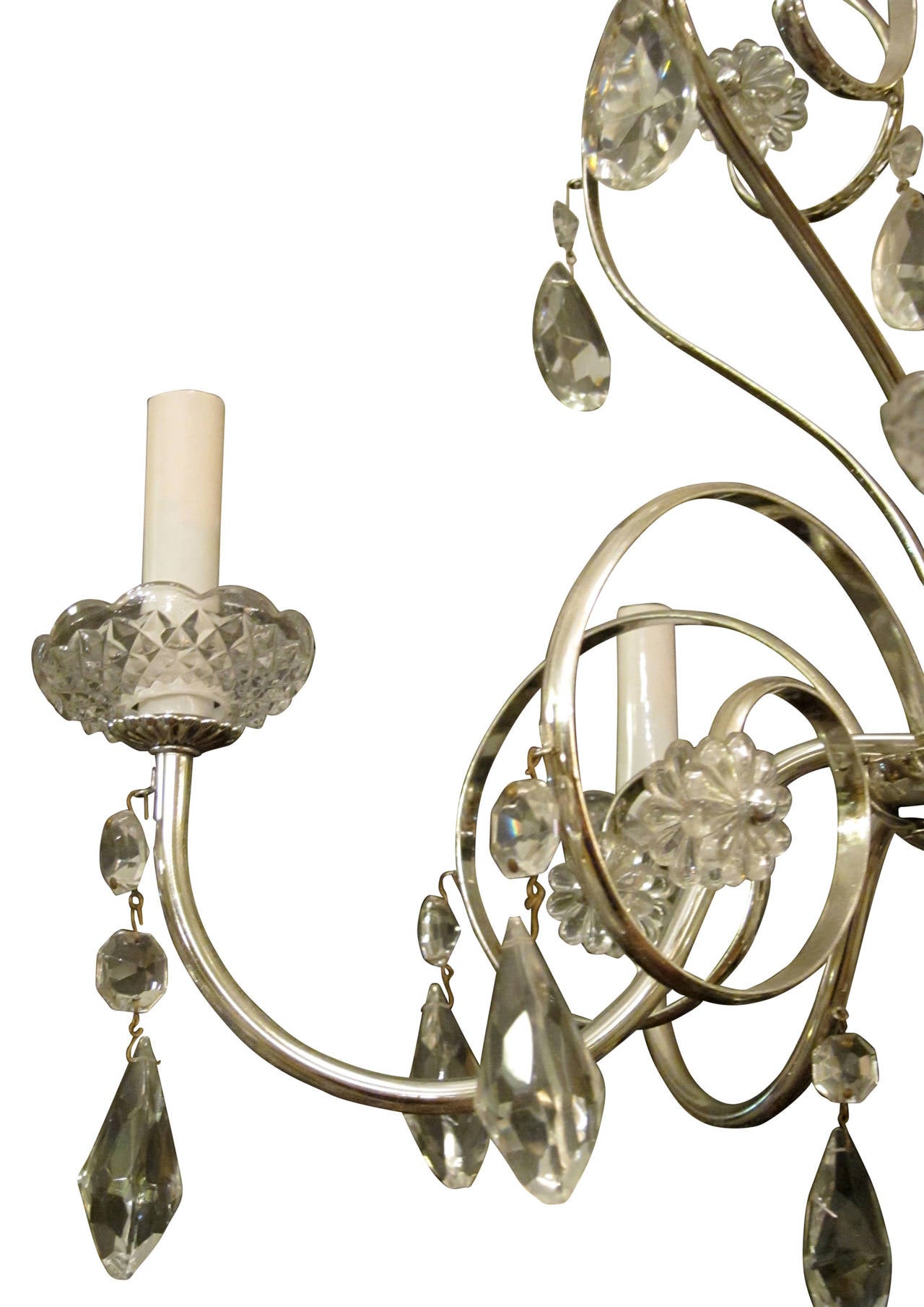 1950s French Silver Plated Crystal Chandelier In Excellent Condition In New York, NY