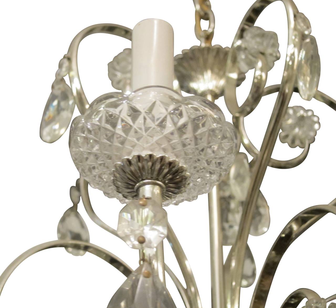 1950s French Silver Plated Crystal Chandelier 1