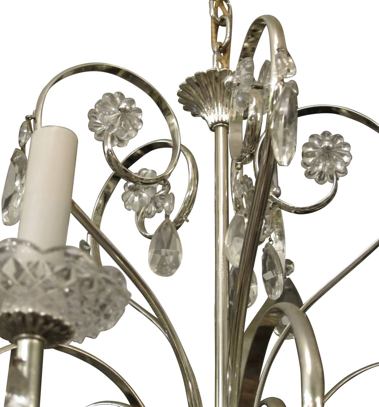 1950s French Silver Plated Crystal Chandelier 3