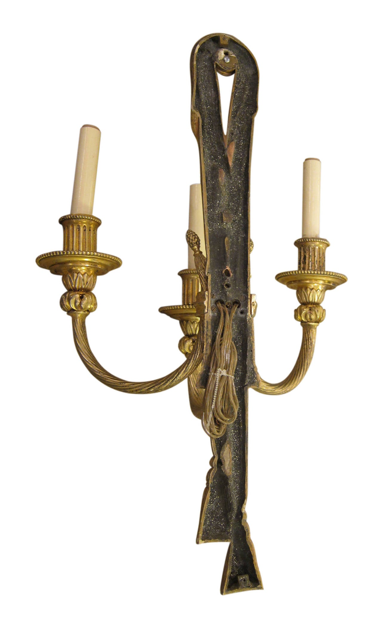 Pair 3 Light French Gilt Bronze Neoclassical Sconces For Sale 5