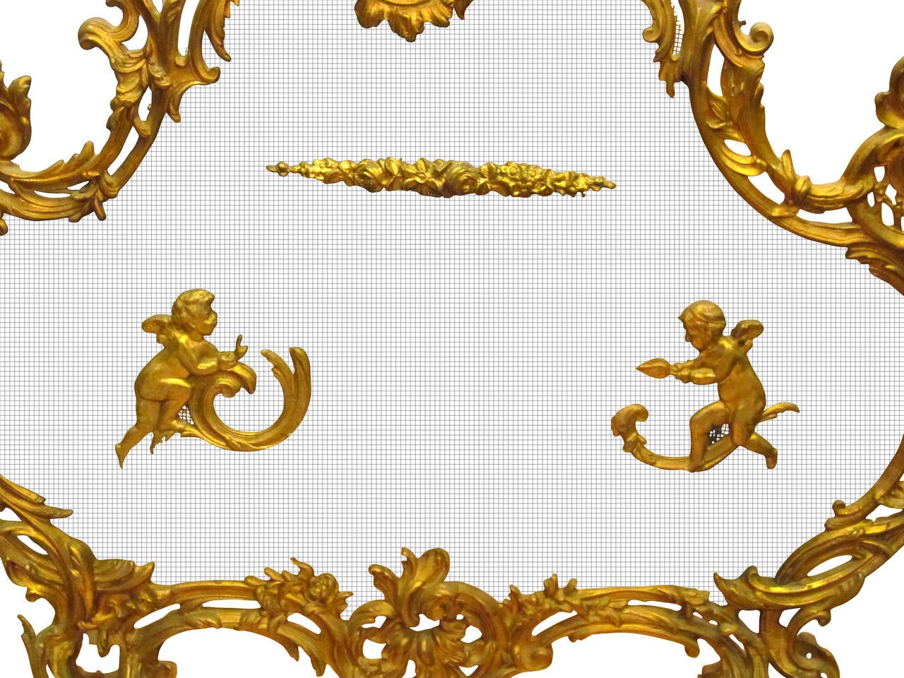 1890s French Gilt Bronze Winged Cherubs Fireplace Screen in Louis XV Styling In Excellent Condition In New York, NY