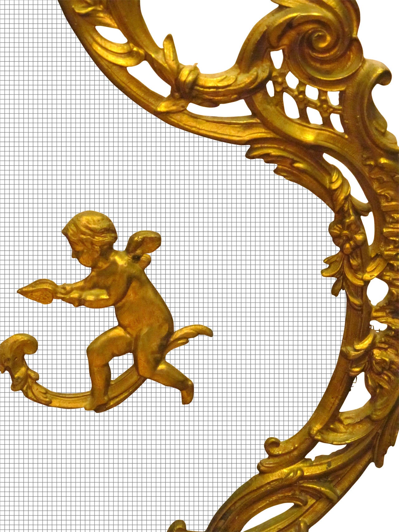 Late 19th Century 1890s French Gilt Bronze Winged Cherubs Fireplace Screen in Louis XV Styling