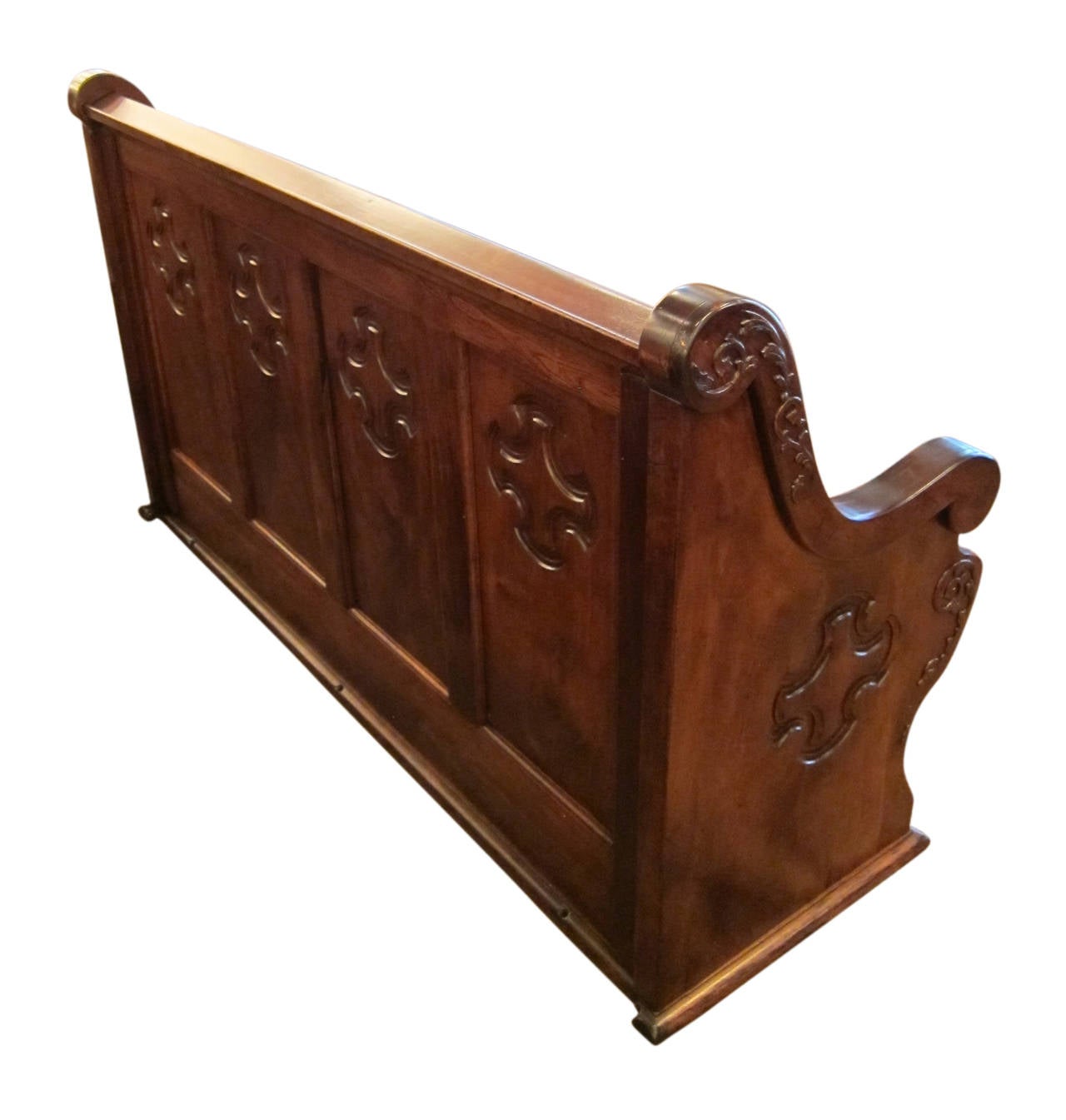 American Late 1890s Carved Wooden Church Pew with Full Paneled Back from Brooklyn