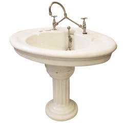 Antique 1890s English Doulton and Co. Sanitary Pedestal Sink