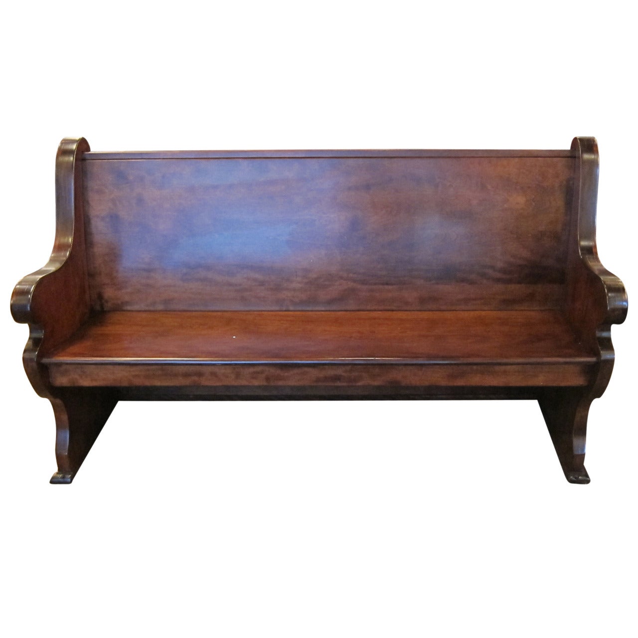 Late 1890s Carved Wooden Church Pew with Full Paneled Back from Brooklyn