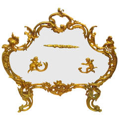 1890s French Gilt Bronze Winged Cherubs Fireplace Screen in Louis XV Styling
