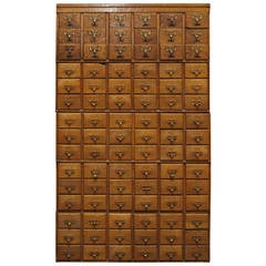 Used 1930s Stackable 90-Drawer Tiger Oak Card Catalog Filing Cabinet