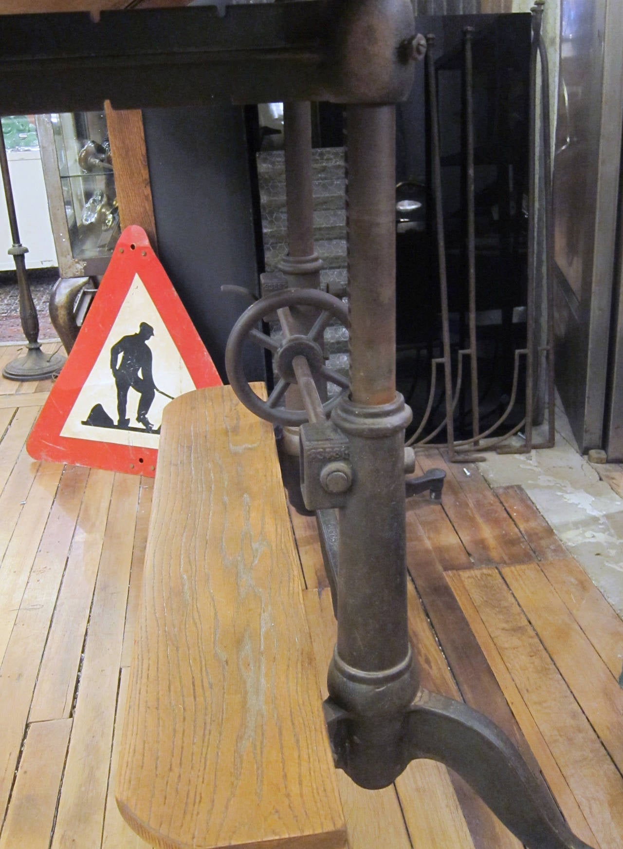 1890s Cast Iron Victorian Adjustable Tilting Drafting Table with Oak Footrest In Excellent Condition In New York, NY