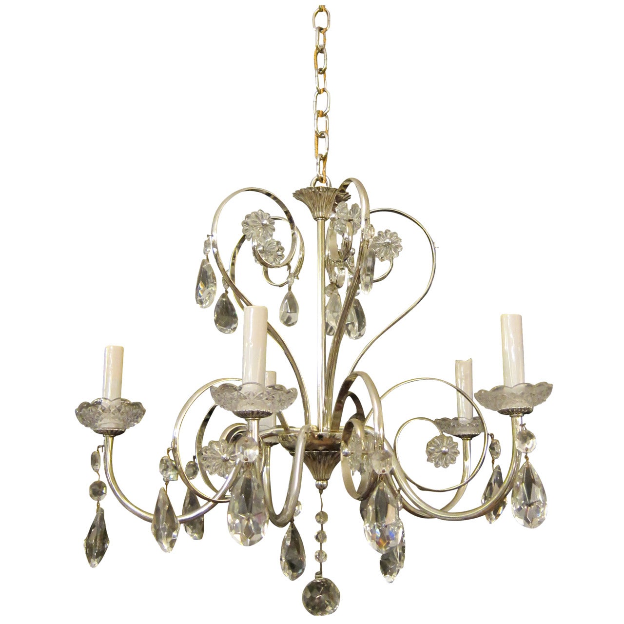 1950s French Silver Plated Crystal Chandelier