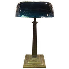 1910 Bronze and Emerlite Table or Desk Lamp with Pivot Hinge