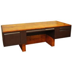 1974 Paul Evans Cantilevered Burled Walnut and Chrome "Cityscapes" Desk