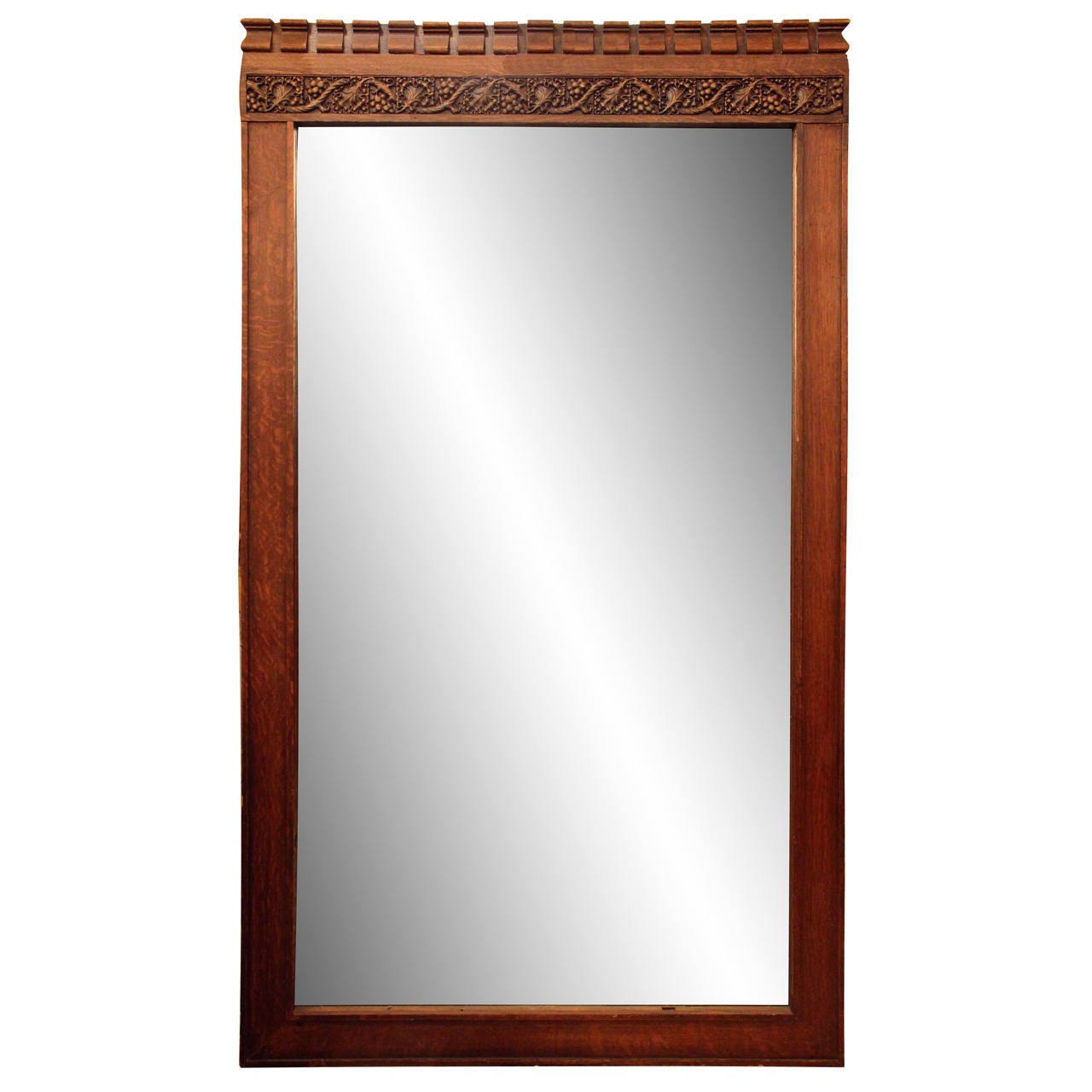 1930s Tiger Oak Molding Mirror with Ornate Carved Grapes and Grapevine