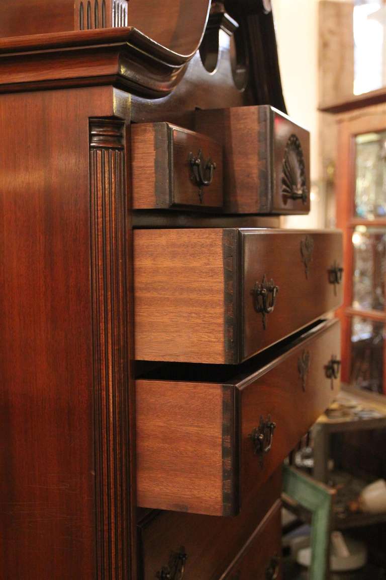 American Mahogany Chippendale Bonnet Top Highboy