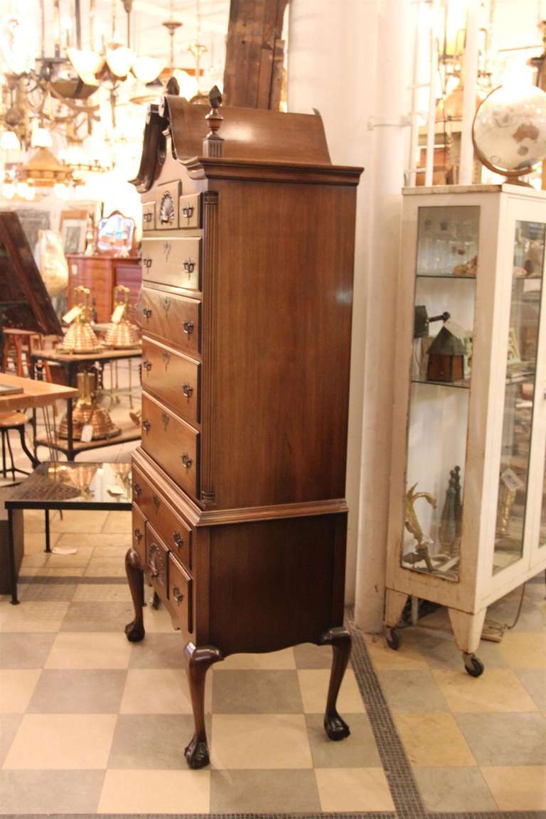 Mid-20th Century Mahogany Chippendale Bonnet Top Highboy