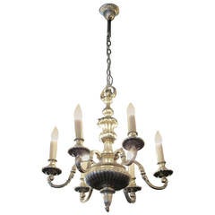 1910s Silvered Bronze Six-Light Georgian Style Etched Chandelier from England