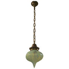 1930s Opalescent Glass and Brass Pendant