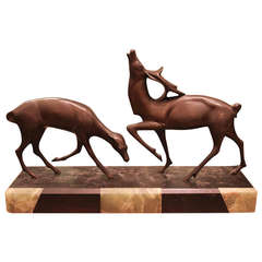 French Art Deco Bronze Sculpture of Two Antelopes by Michel Decoux