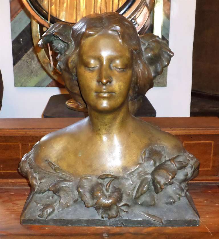 French Art Nouveau Bronze Bust of a Woman