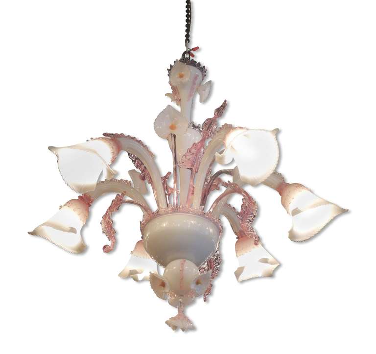 Pink and White Hand Blown Murano Lily Chandelier