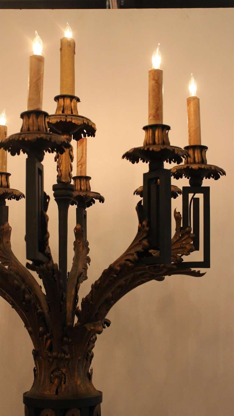 1954 Pair of Wrought Iron Nine Light Candelabras from the Fountainebleau Hotel 2