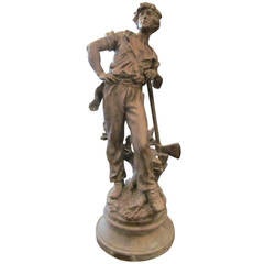 1890s Cast Spelter Victorian 'Le Bois' Newel Post Light Sculpture