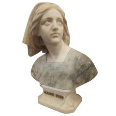 Vintage 1980s Joan of Arc Hand-Carved Signed Alabaster Bust from Argentina