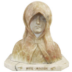 Vintage 1980s Hand-Carved Ave Maria Alabaster Bust from Argentina