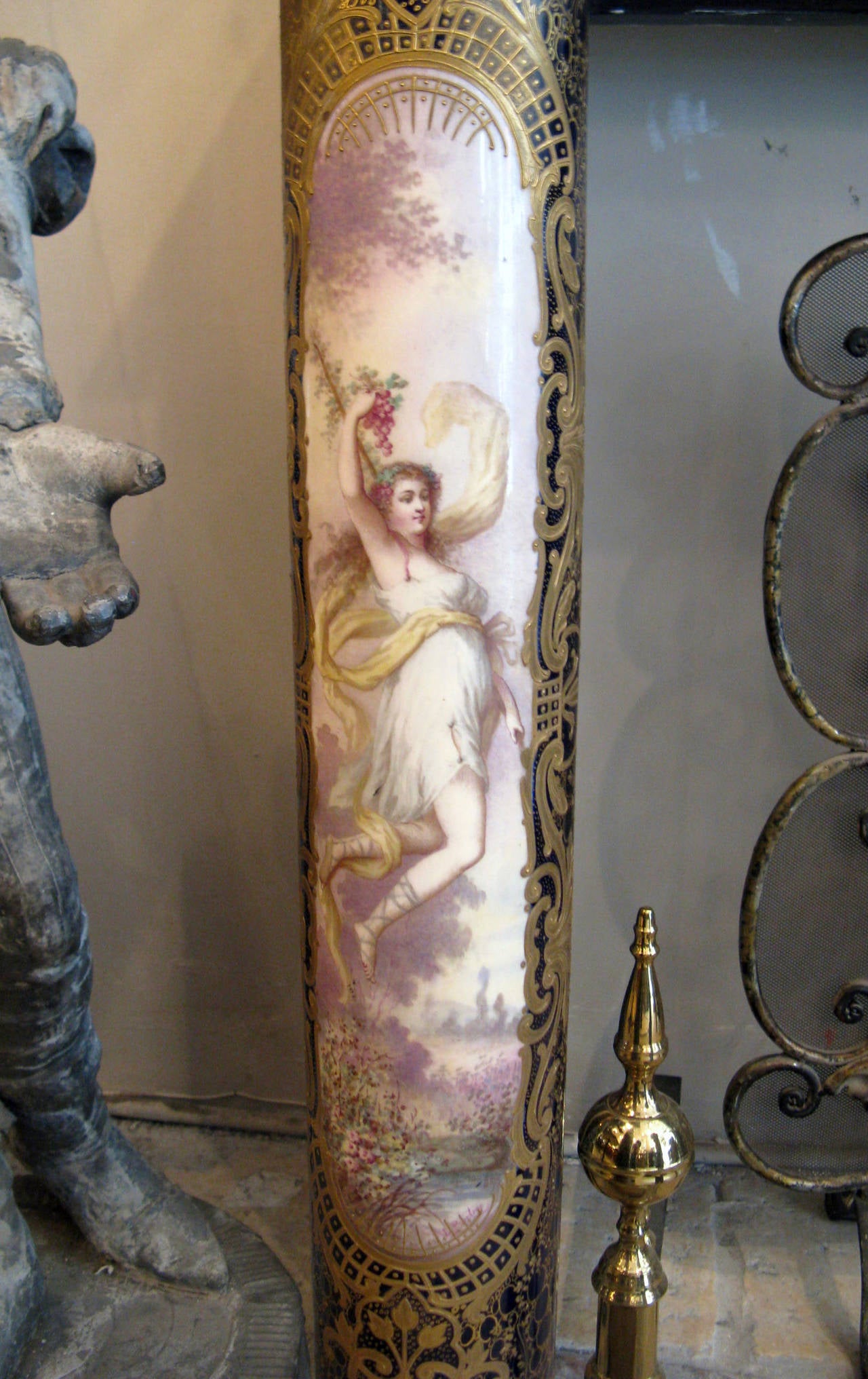 19th Century 1800s Carved French Sèvres Porcelain Gilt Bronze Pedestal Hand-Painted For Sale
