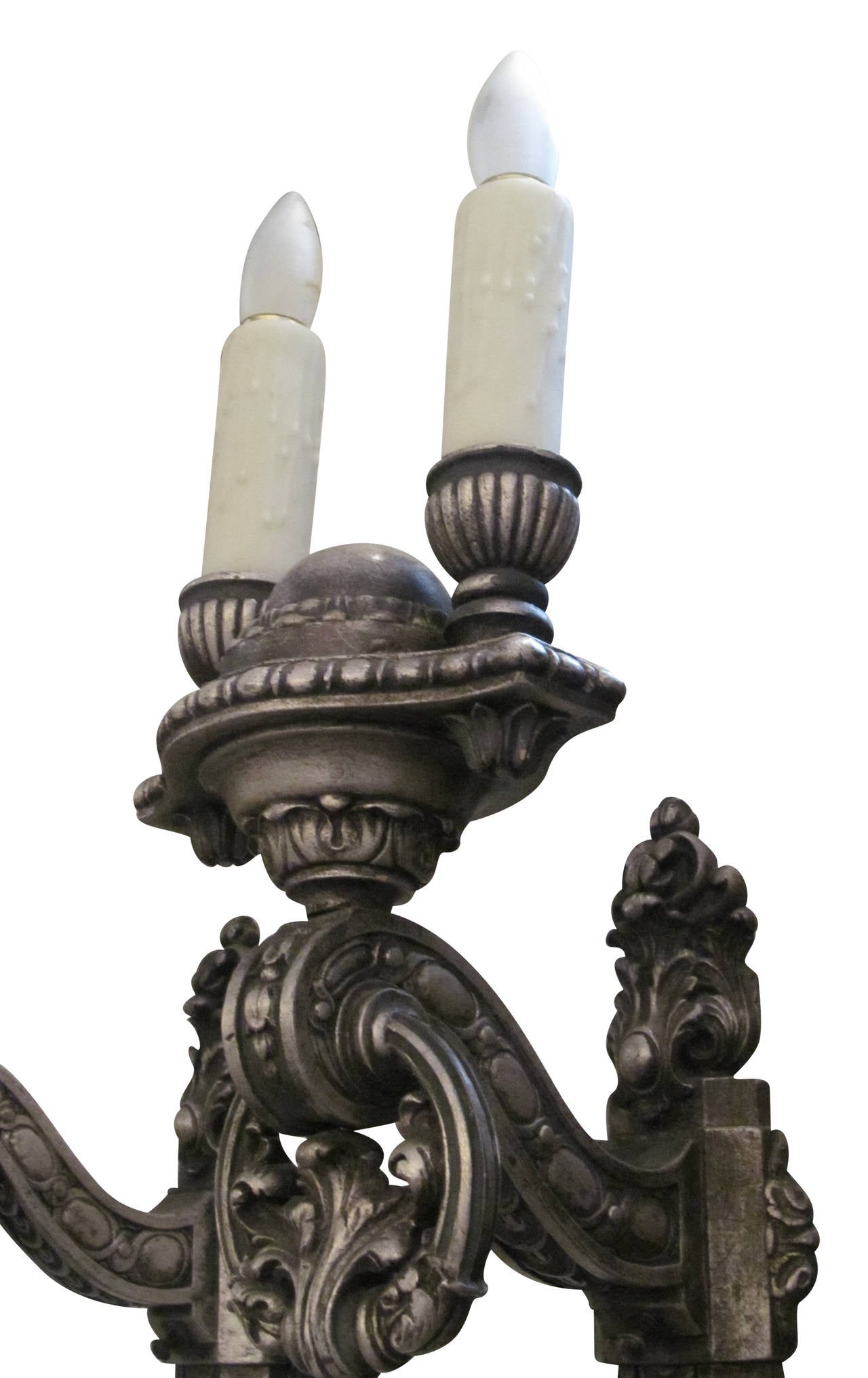 1900s Pair of Carved Wood Double-Arm Sconces 2