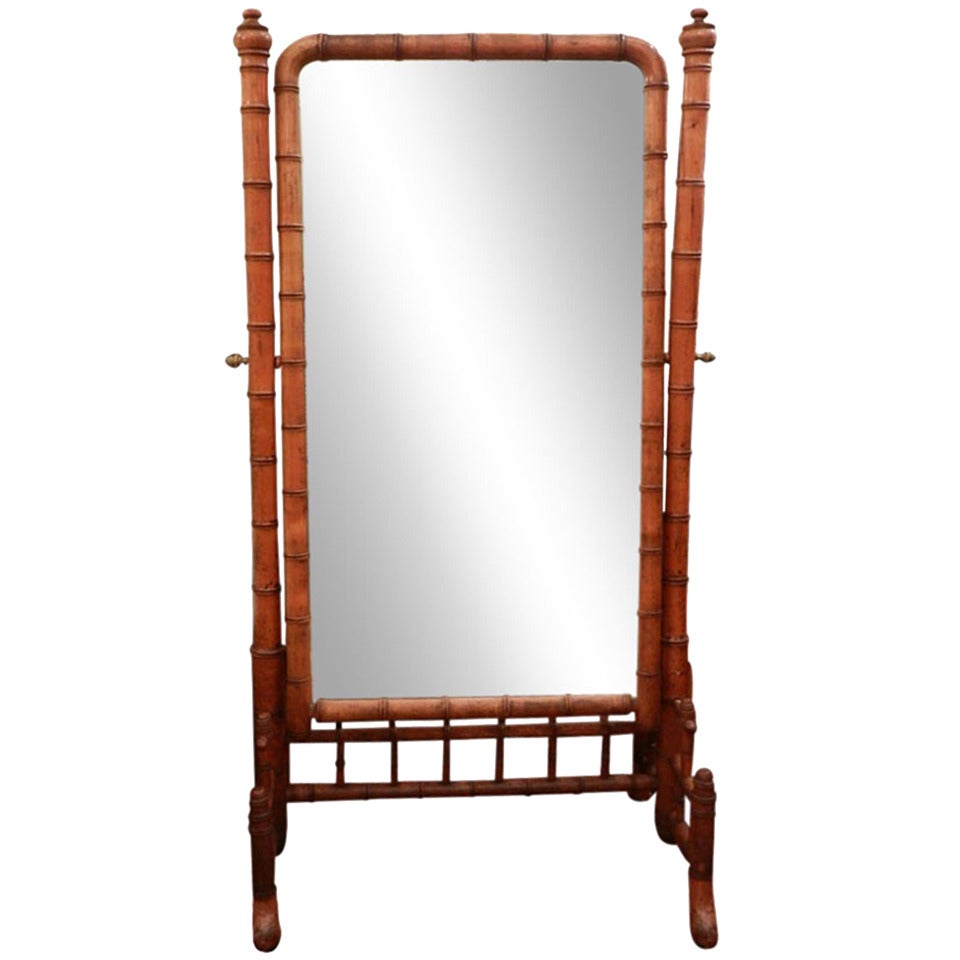 English Faux Bamboo Cheval Mirror