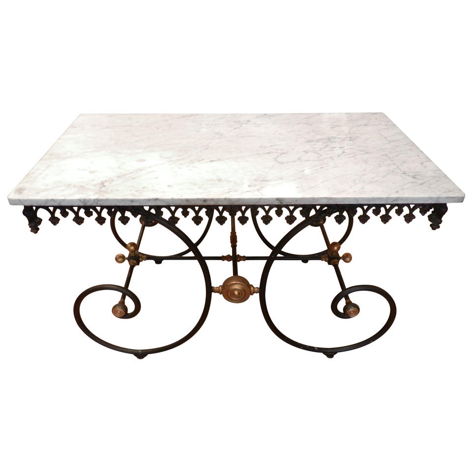 Marble Top Cast Iron French Pastry or Butcher's Table