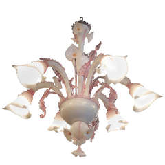 Pink and White Hand Blown Murano Lily Chandelier