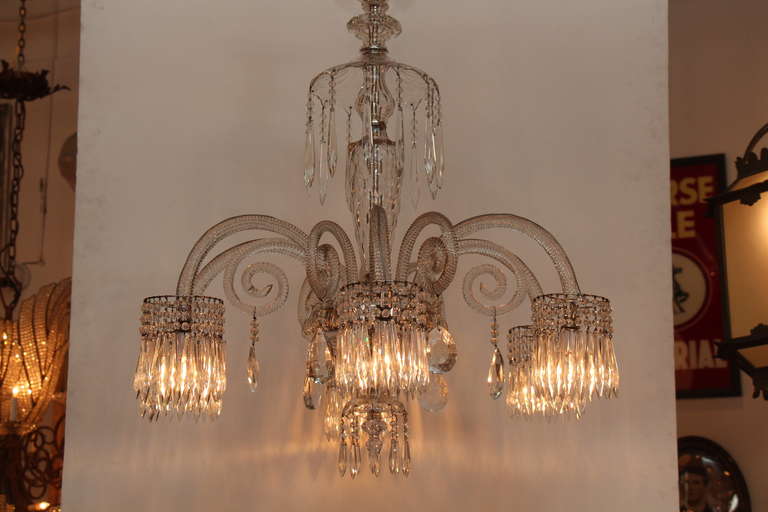 French Unusual Baccarat Clear Crystal Chandelier with Six Lights