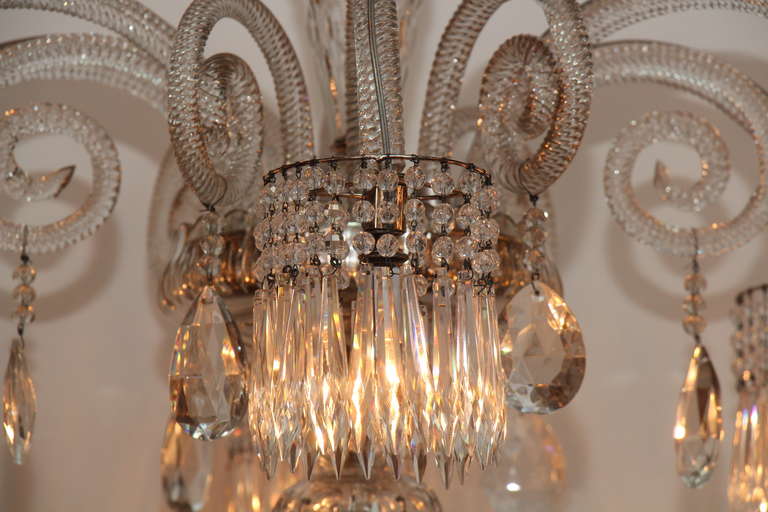 Unusual Baccarat Clear Crystal Chandelier with Six Lights 1
