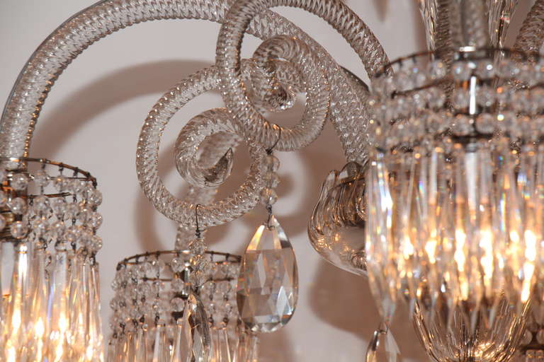 19th Century Unusual Baccarat Clear Crystal Chandelier with Six Lights
