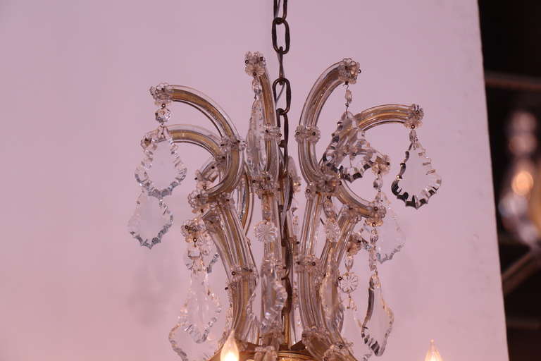 French Frosted and Cut-Glass Crystal Six-Arm Chandelier In Excellent Condition In New York, NY