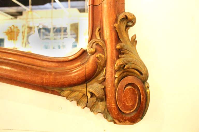 19th Century Heavily Carved Walnut Mirror from France