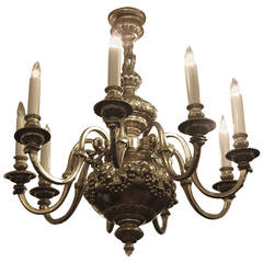 1920s English Made Silvered Bronze Eight-Light Chandelier with Laurels and Fruit 2