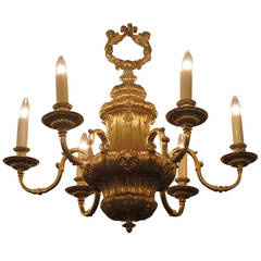 Early 1900s Bronze Ornate Six-Arm Chandelier by E. F. Caldwell