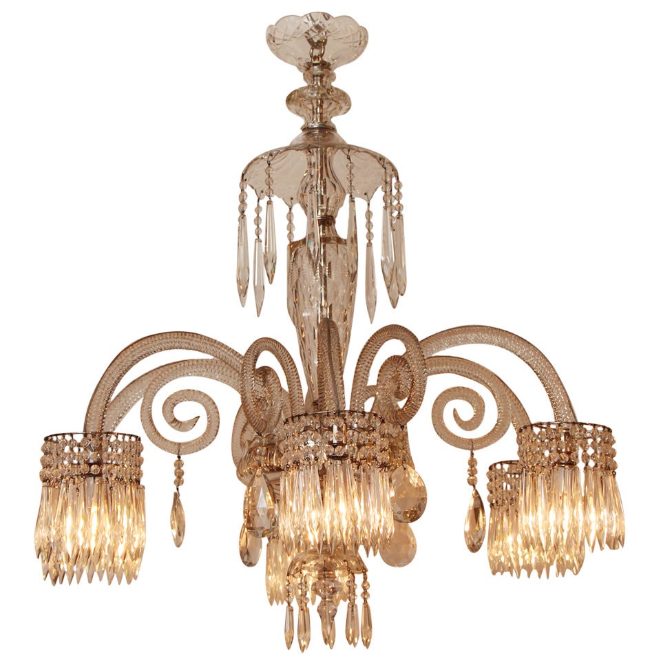Unusual Baccarat Clear Crystal Chandelier with Six Lights