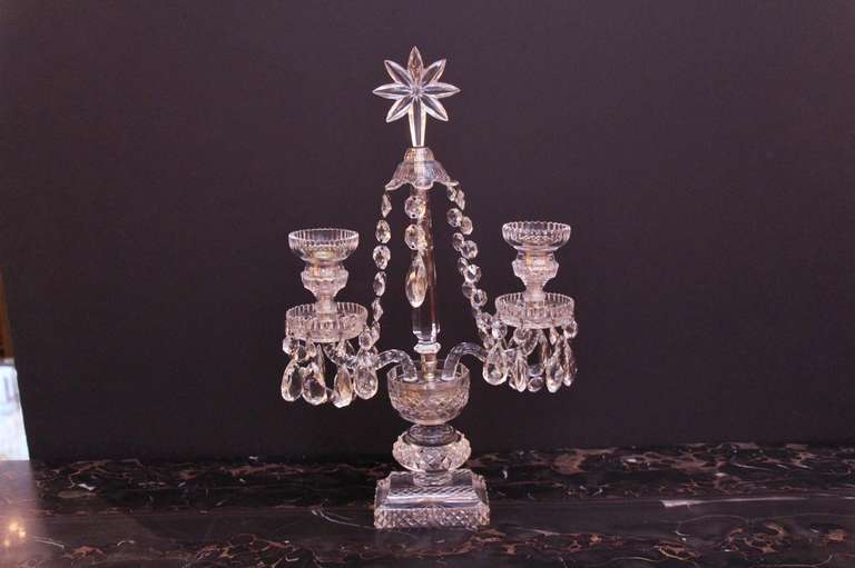 Pair of Two Arm Crystal Candelabras In Good Condition In New York, NY