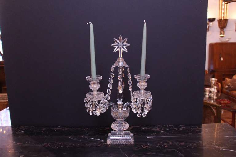 Pair of Two Arm Crystal Candelabras 4