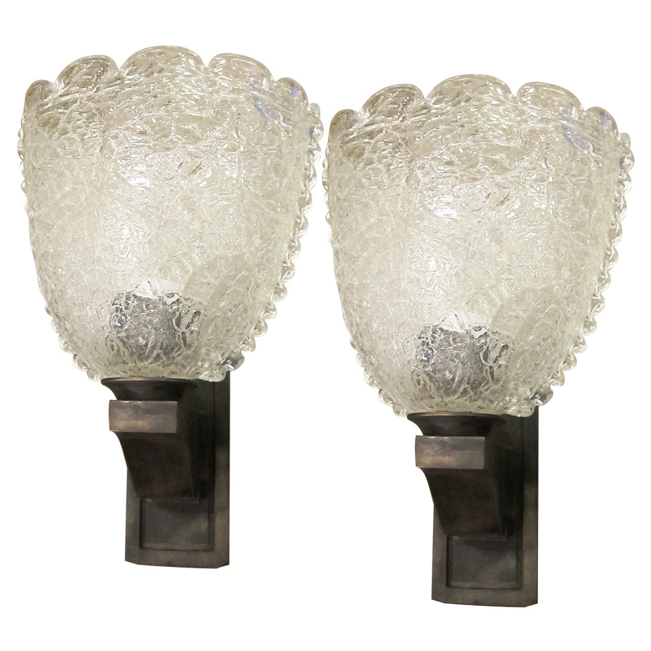 1940s Pair of Murano Handblown Glass Sconces with Waved Pattern from Italy