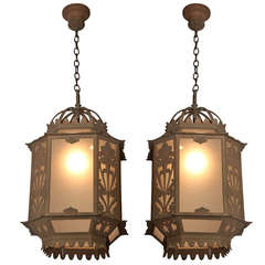 Pair of Art Deco Cast Bronze Lanterns from a Texas High School 4